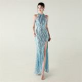 Women sequined sequined tube flower beaded sexy backless fishtail Formal Party evening dress