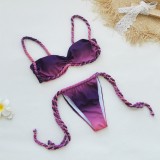 Beach Holidays Gradient Sexy Lace-Up Bikini Set Two-Piece Swimsuit
