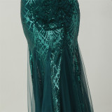 Women Strapless cross Lace-Up sequined tube flower sequined mesh evening dress Formal Party evening dress