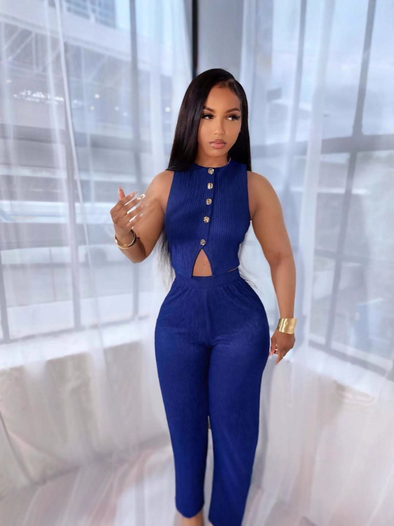 Women's Fashion Slim Vest High Waist Wide Leg Pants Two-Piece Set