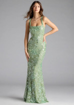 Spring Summer Fashion Sexy Sleeveless Low Back High Slit Gown