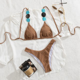 Solid Color Sexy Lace-Up Bikini Low-Rise Two-Piece Swimsuit