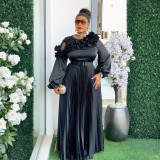 Fashion Chic Long Sleeve Dress African Plus Size Floral Maxi Gown
