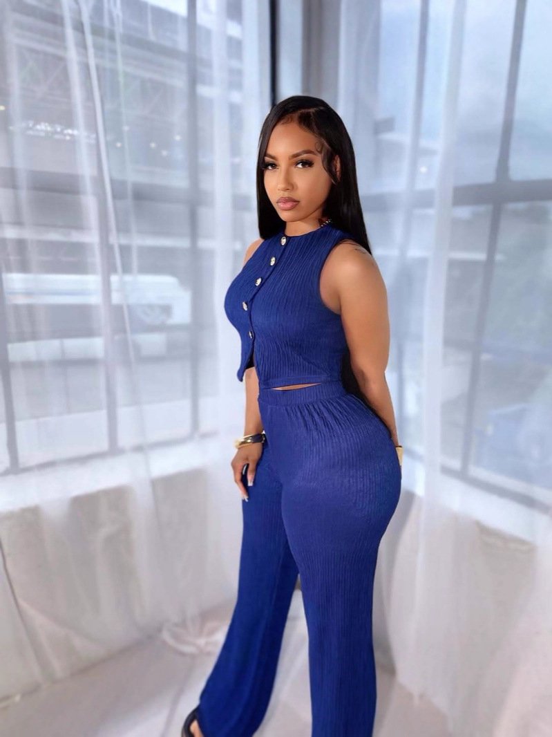 Women's Fashion Slim Vest High Waist Wide Leg Pants Two-Piece Set