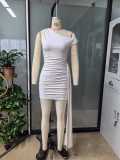 Women summer Solid Slash Shoulder Ribbon Bodycon Ruffle Bandage Dress