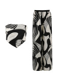 Sexy Strapless Low Back Top + Fashion Print Straight-Leg Pants Two-Piece Set