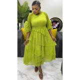 Plus Size African Women pleated Bell Bottom sleeve dress