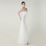 Women Strapless cross Lace-Up sequined tube flower sequined mesh evening dress Formal Party evening dress