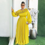 Fashion Chic Long Sleeve Dress African Plus Size Floral Maxi Gown