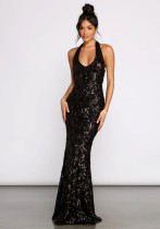 Women's Sexy Halter Neck Sequin Dress Fashion Long Gown Women's Sexy Halter Neck Sequin Dress Fashion Long Gown