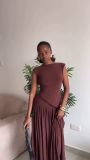 Spring Women's Fashion Casual Solid Color Pleated Skirt Set
