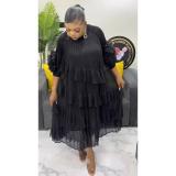 Plus Size African Women pleated Bell Bottom sleeve dress