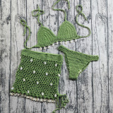 Women Crochet Shell Bikini Short Skirt Beach Swimwear Set