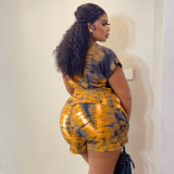 Women's Short Sleeve Turndown Collar Plus Size Print Shirt Casual Shorts African Fashion Loose Two-Piece Set