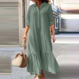 Women shirt collar button irregular dress