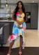 Summer Women's Strap V-Neck Fashion Print Slim Ruffle Slim Long Dress