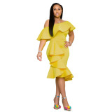 Women Solid ruffle irregular dress