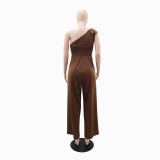 Women's Solid Color One-Shoulder Chic Casual Bow Jumpsuit