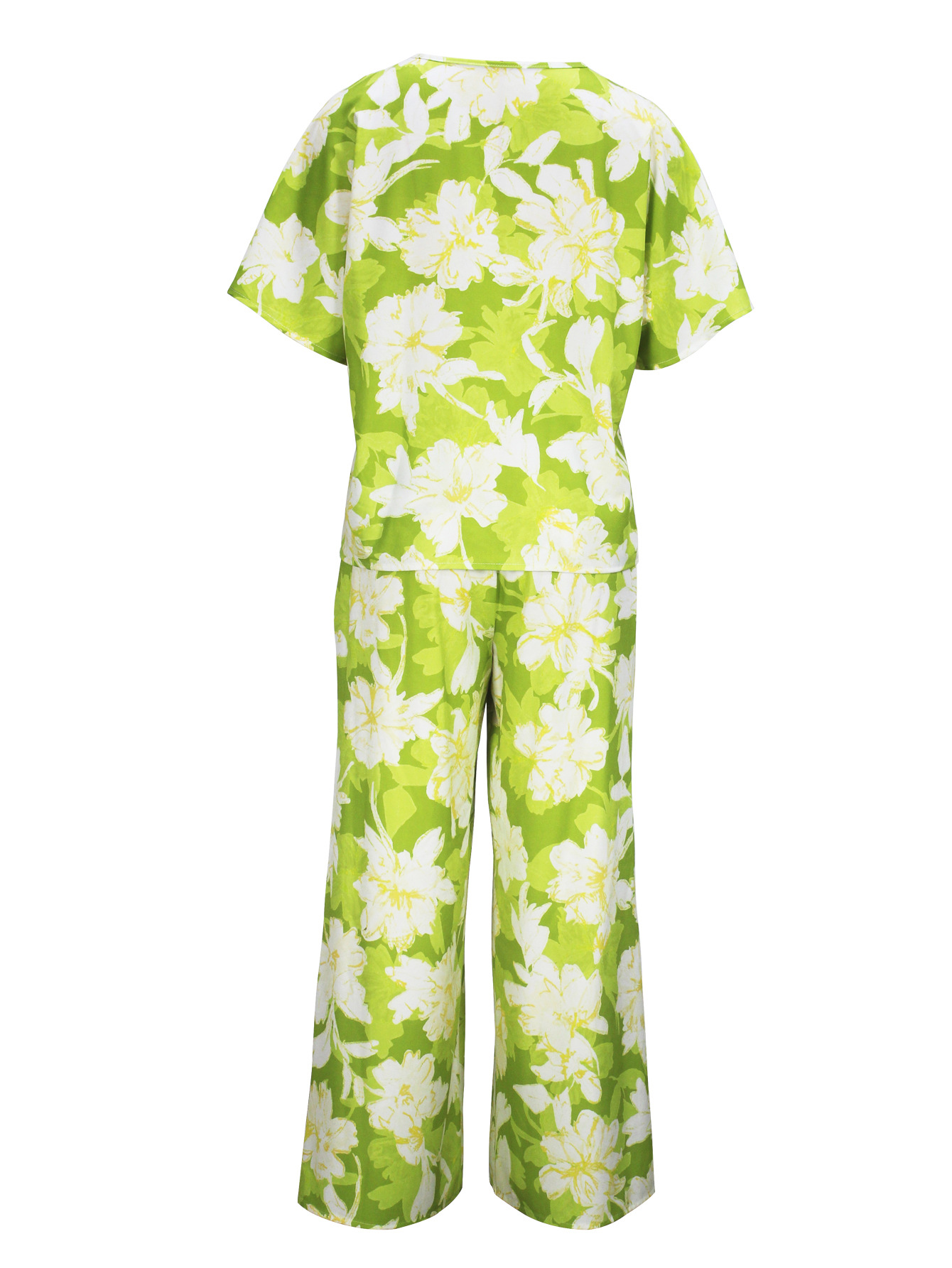 Women Elegant V-neck Short Sleeve Top and Long Pants Casual Two-piece Set