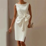 Spring Summer Fashion Sexy Sleeveless Low Back High Slit Dress
