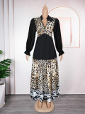African Clothing Plus Size Women's Leopard Print Maxi Dress