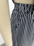 Women's Fashion Striped Button Bell Sleeve Shirt Wide Leg Pants African Casual Set