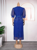 Plus Size African Women Beaded Puff Sleeve Bodycon Dress