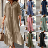 Women shirt collar button irregular dress
