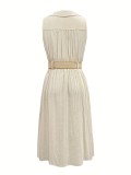 Women V-neck Sleeveless Belt Shirt Dress