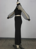 Women Elegant Mesh Patchwork Top And Long Skirt Two-piece Set