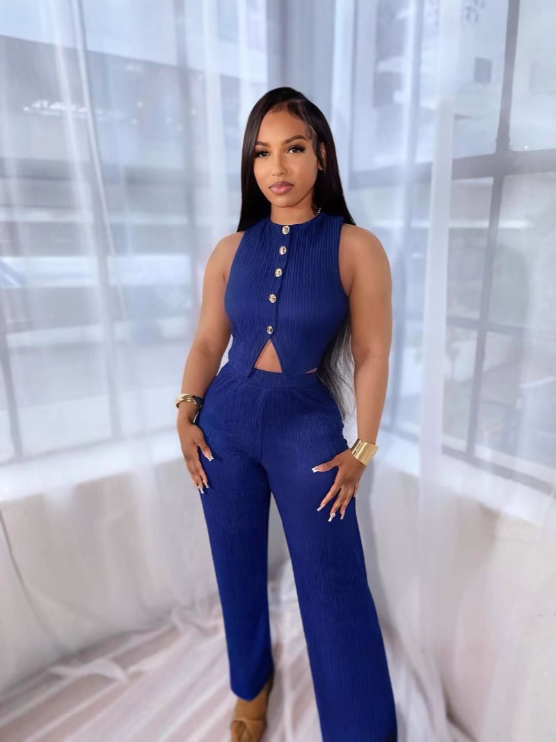 Women's Fashion Slim Vest High Waist Wide Leg Pants Two-Piece Set