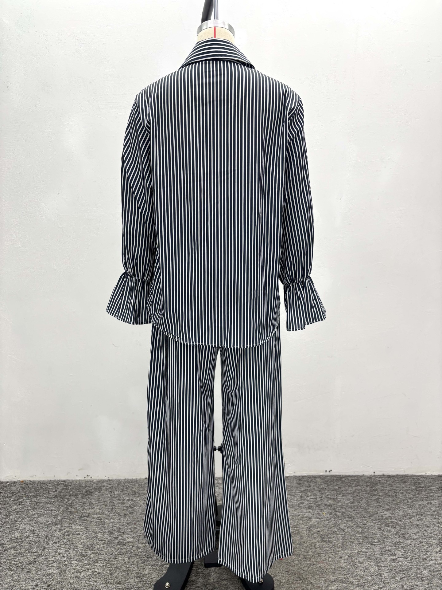 Women's Fashion Striped Button Bell Sleeve Shirt Wide Leg Pants African Casual Set