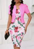 Women Elegant Solid Jacket And Polka Dot Print Dress Two-Piece Set