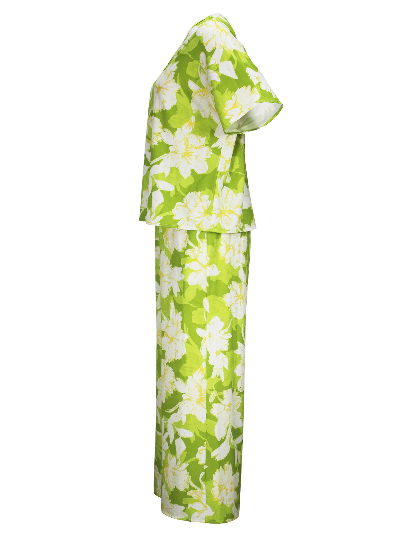 Women Elegant V-neck Short Sleeve Top and Long Pants Casual Two-piece Set