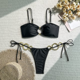 Women sexy solid neck suspender two pieces swimwear