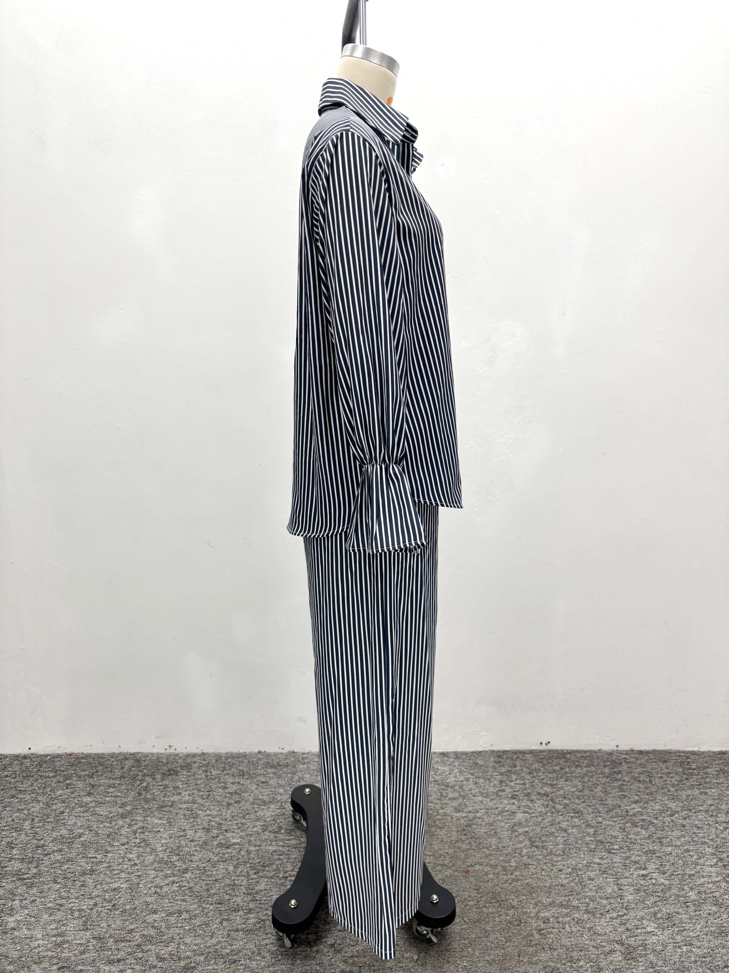 Women's Fashion Striped Button Bell Sleeve Shirt Wide Leg Pants African Casual Set