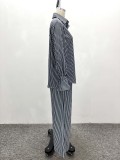 Women's Fashion Striped Button Bell Sleeve Shirt Wide Leg Pants African Casual Set
