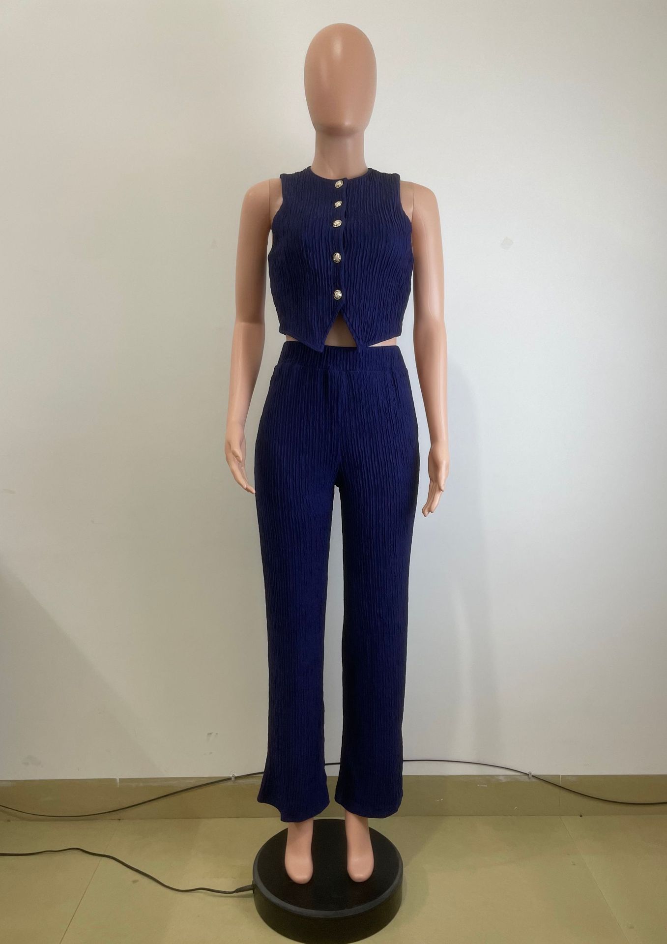 Women's Fashion Slim Vest High Waist Wide Leg Pants Two-Piece Set