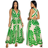 Women sexy V Neck sleeveless Print Bohemian dress