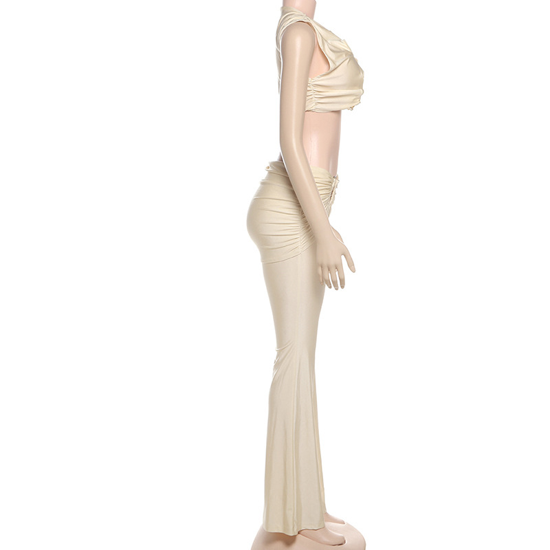 Summer Women's Fashion Twist Sexy Hollow-out Top Slim Long Pants Two-Piece Set