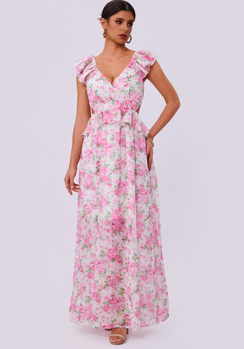 Women Summer Elegant Floral Print Maxi Dress
