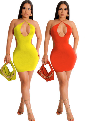 Women Sexy Cross Lace-Up Backless Dress