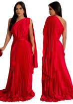 Women one-shoulder pleated Slash Shoulder dress