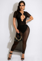 Women Sexy Solid Mesh Dress