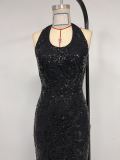 Women's Sexy Halter Neck Sequin Dress Fashion Long Gown