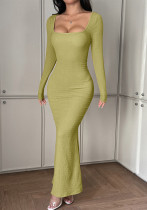 Women Sexy Style Solid Long Sleeve Dress