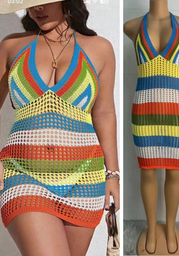 Women summer Patchwork bikini Backless suspender beach dress