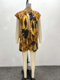 Women's Short Sleeve Turndown Collar Plus Size Print Shirt Casual Shorts African Fashion Loose Two-Piece Set
