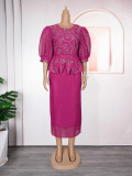 Plus Size African Women Beaded Puff Sleeve Bodycon Dress