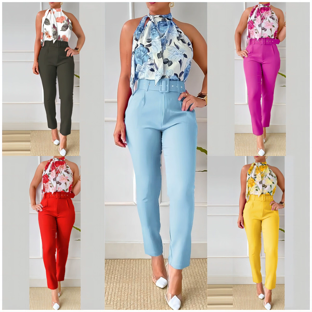 Spring Print Fashion Casual Elegant Sleeveless Two Piece Pants Suit